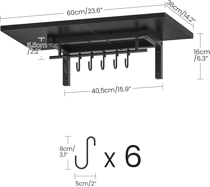 CHOEZON Wall-Mounted Pot Racks, Floating Shelves, Vintage Pot Hangers