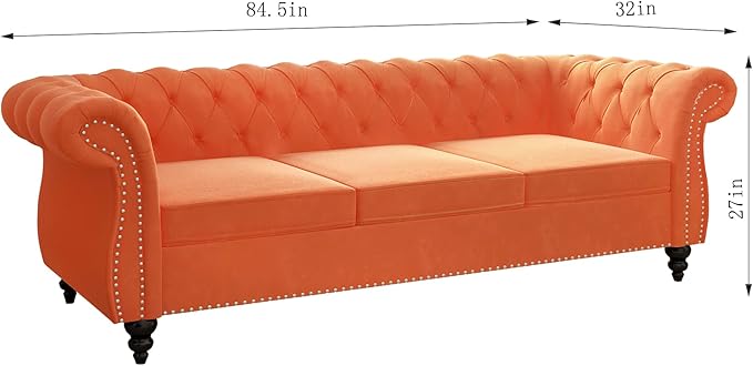 ORRD 3 Piece Living Room Set, Velvet Chesterfield Sofa Loveseat Couch Chair