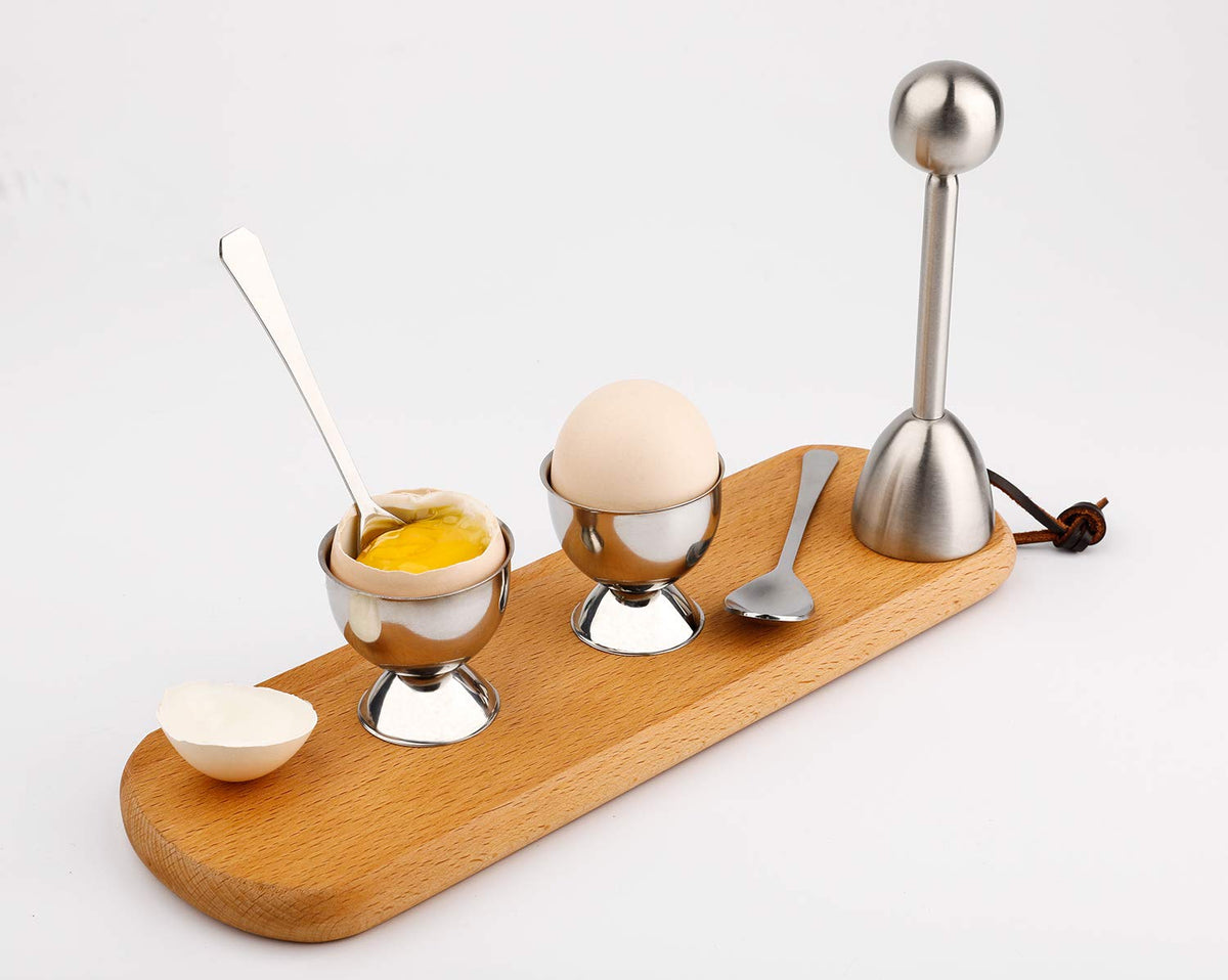 Egg Cracker Topper Cutter Set for Soft Boiled Eggs Stainless Steel Shell Remover Separator Include 2 Egg Cups 2 Spoons 1 Topper Cutter