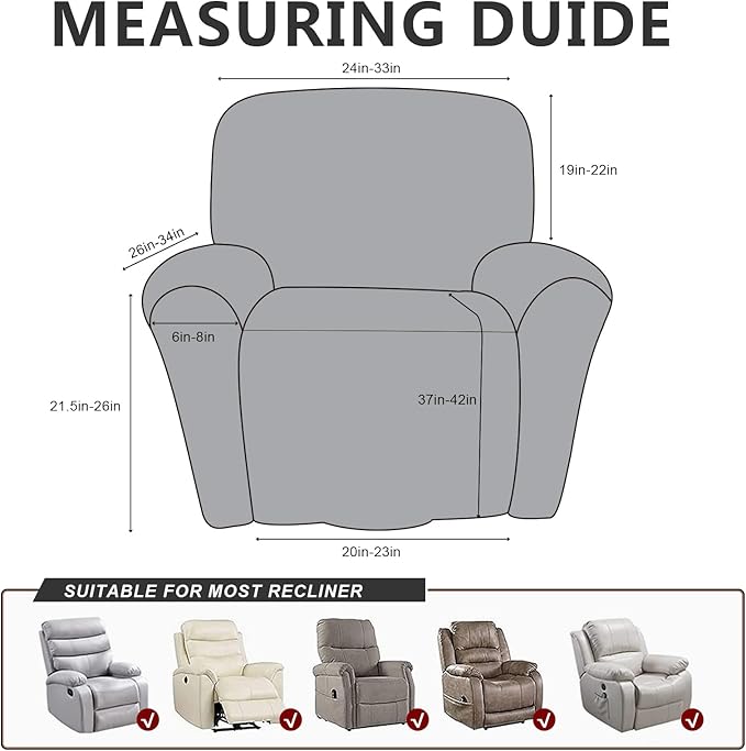 ANARACHON Leather Look Recliner Chair Covers Stay in Place 4-Piece Recliner