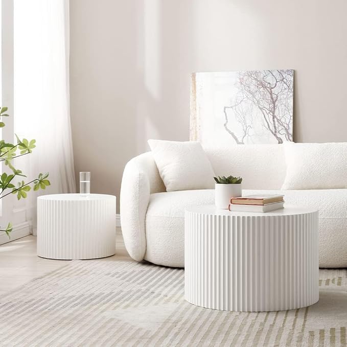 White Round Coffee Table Nesting Coffee Table Set of 2 Contemporary Circle