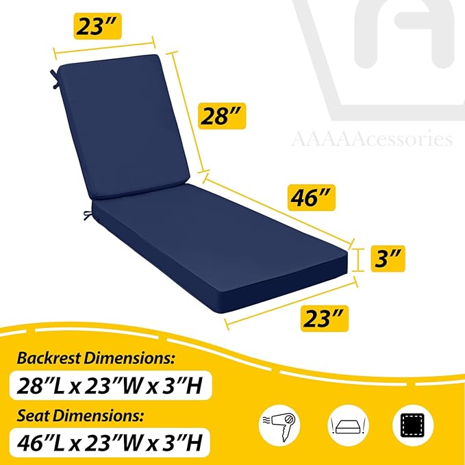 AAAAAcessories Outdoor Chaise Lounge Cushions, Waterproof Patio Furniture