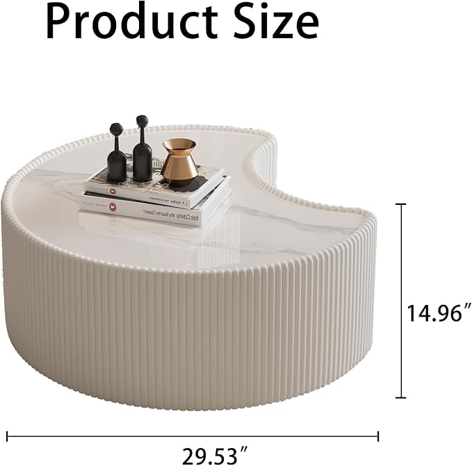 29.53" Marble Coffee Table, Modern Creative Moon Coffee Table