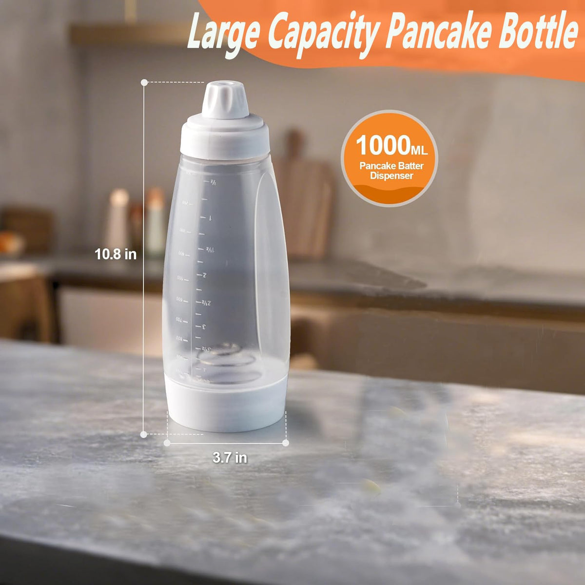Pancake Batter Dispenser with Blender Balls,33.8 Oz Silicone Squeeze Pancake Mixer, Kitchen Pancake Batter Dispenser Bottle Baking Tool for Cupcakes, Crepes, Waffle, Muffins,Qatayef,Cupcakes