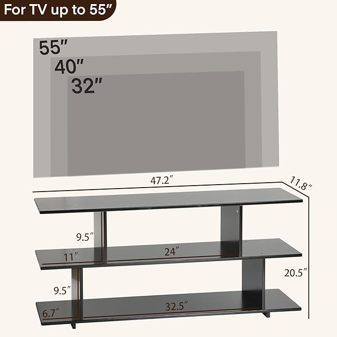 Bamboo TV Stand for TVs up to 55", 3 Tier Accent Entertainment Center