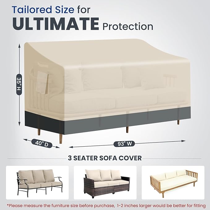 Extra Heavy Duty Outdoor Couch Cover Waterproof, Extra Large 3-Seater Patio