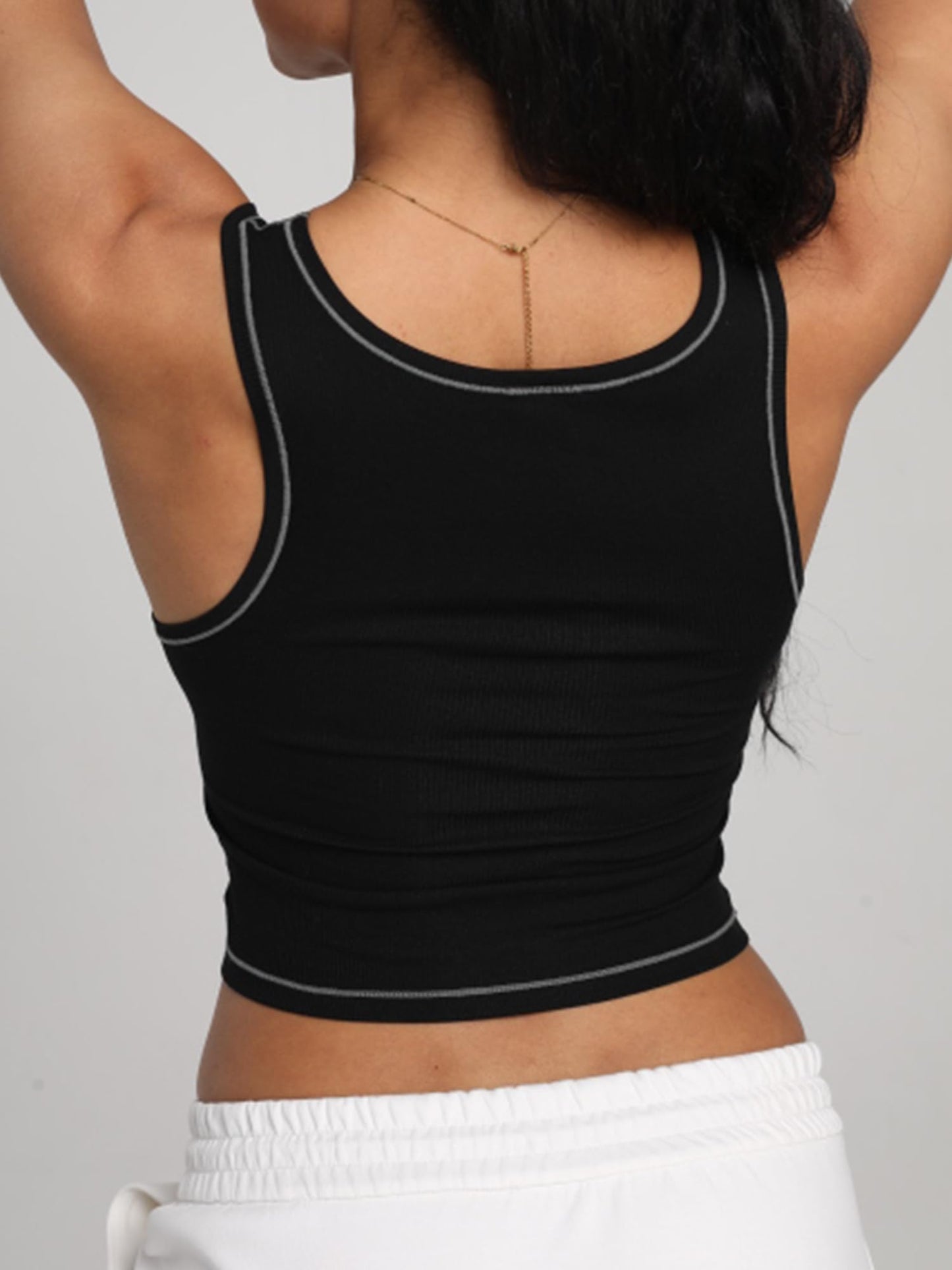Danysu Women Cotton Rib Tank Top with Built in Bra Square Neck Crop Tank Fitted Basic Tops Black S