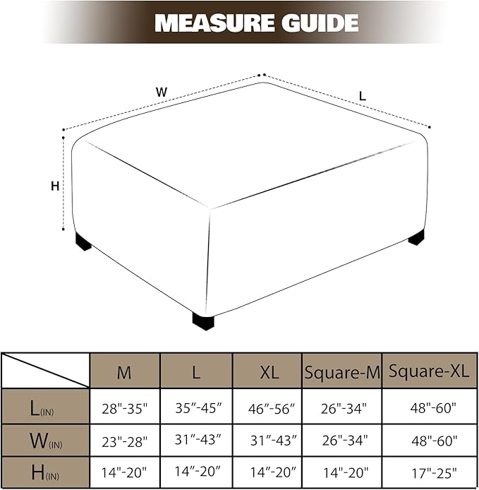 NeColorLife Square Ottoman Cover Jacquard Fabric Thick Stretchable Slipcover