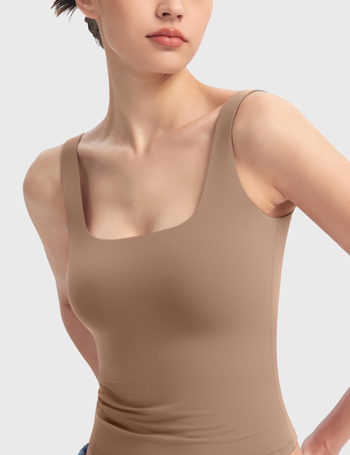 PUMIEY Tank Top for Women Square Neck Sleeveless Double Lined Summer Tops, Taffy Medium