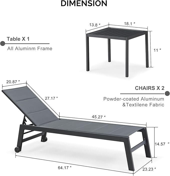 PURPLE LEAF Outdoor Chaise Lounge Set of 4 Aluminum Lounger