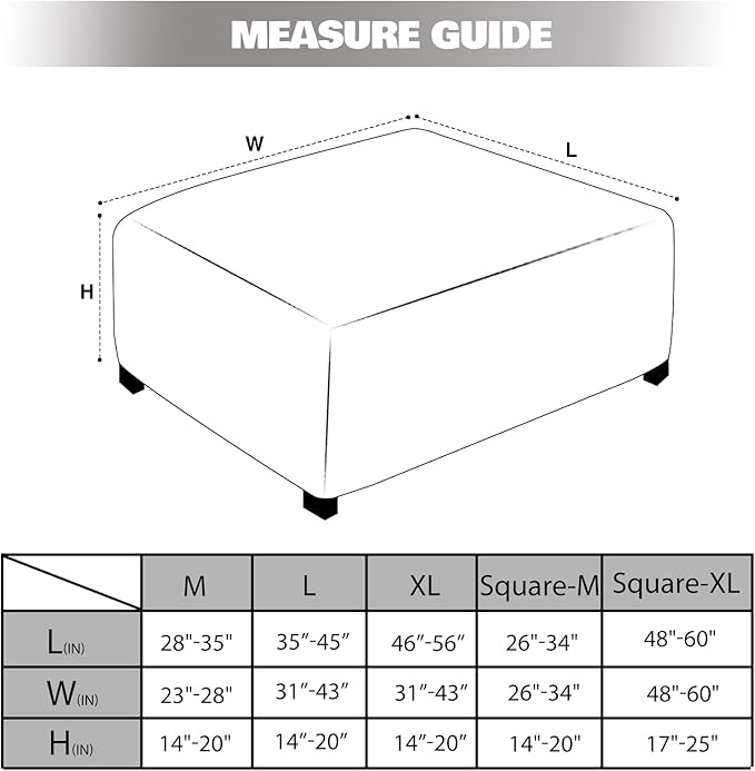 NeColorLife Square Ottoman Cover Jacquard Fabric Thick Stretchable Slipcover