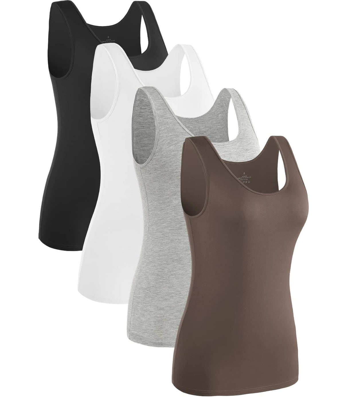 Rosyline 4 Piece Women Tank Tops Basic Sleeveless Undershirt Layering Tanks Black/White/Grey/Coffee S