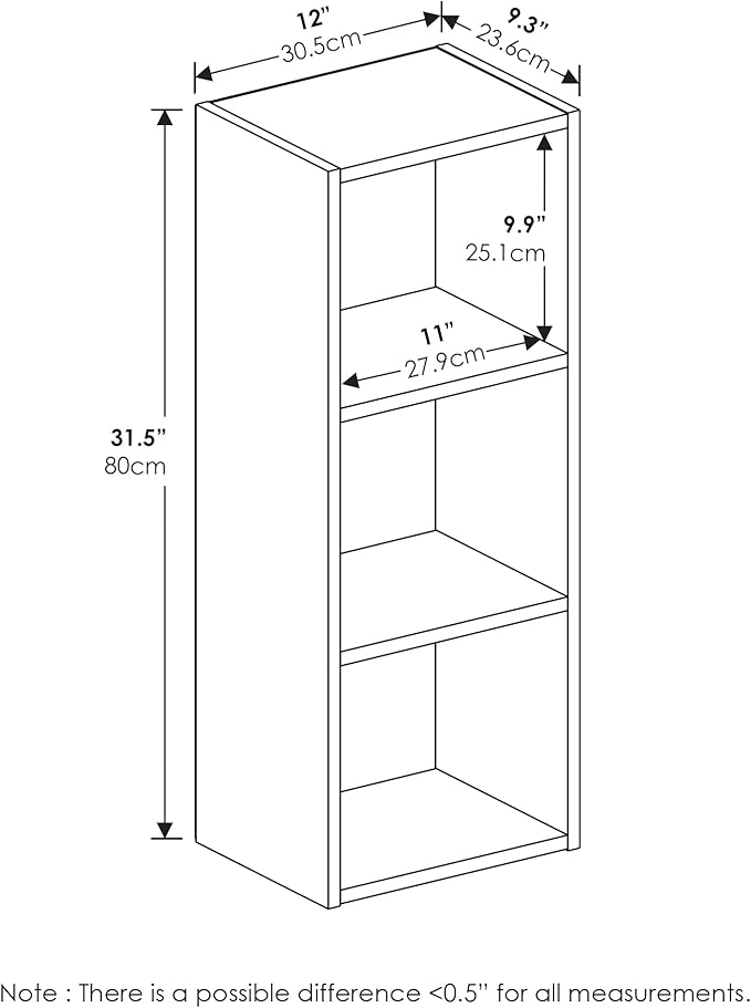 Furinno PASIR Book Shelf, 3-Tier Open Shelves Bookshelf,