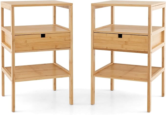 Giantex Bamboo Nightstands Set of 2, Wood Side Tables