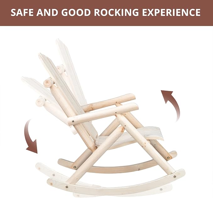 Outvita Wooden Rocking Chair, Fir Log Adirondack Rocker, Outdoor Wood Accent