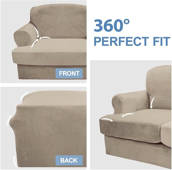 CUCRAF Cushion Sofa Cover 3 Piece Slipcovers, Soft Thick Velvet Couch Cover