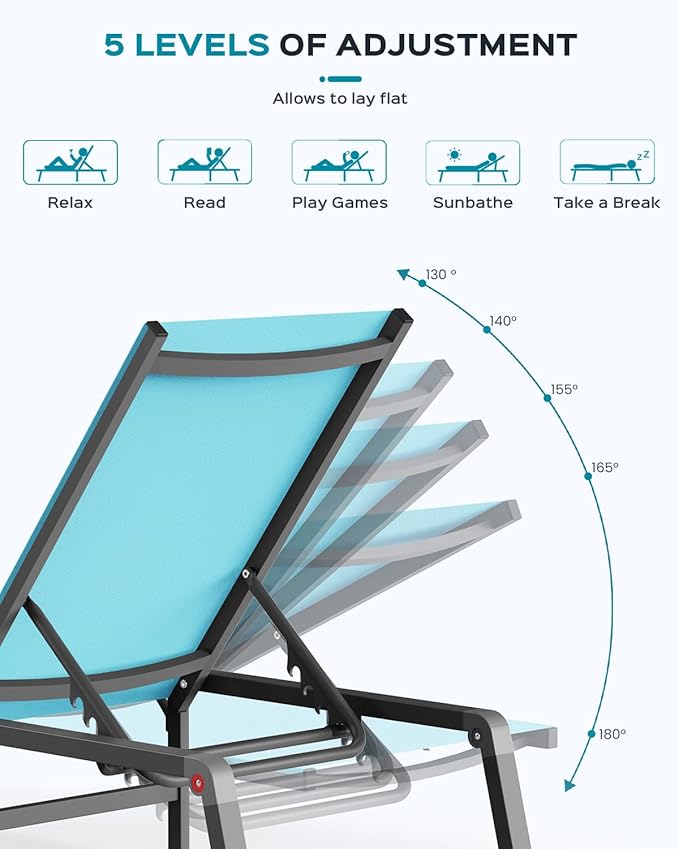 Patio Chaise Lounge Chair Set of 2, Foldable Lounge Chairs