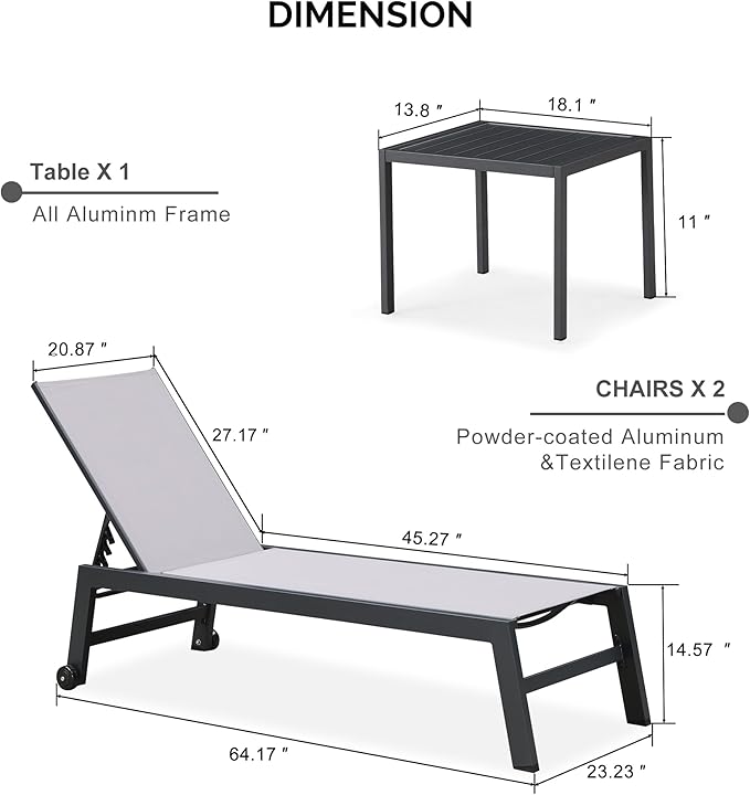 PURPLE LEAF Patio Chaise Lounge Set 4 Pieces Aluminum Outdoor Lounge Chairs