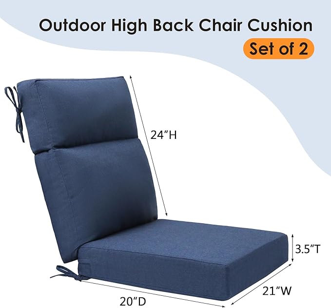Unimatta Sunbrella Outdoor High Back Chair Cushion Seat Pads, 44 x 21 Inch