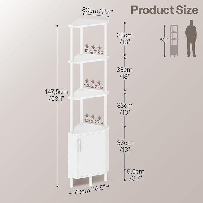 HOOBRO Corner Cabinet with LED Light, Corner Shelf Stand with Storage and Doors