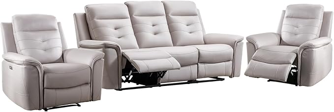 ANJ 3-Piece Faux Leather Power Recliner Sofa Set