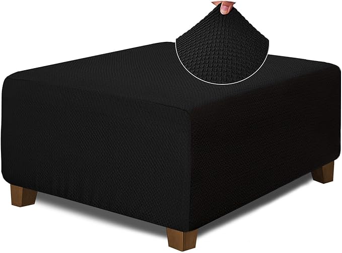 NeColorLife Square Ottoman Cover Jacquard Fabric Slipcover Thick Stretchable