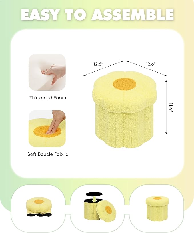 B FSOBEIIALEO Storage Ottoman Foldable, Sunflower Shaped Small Footrest