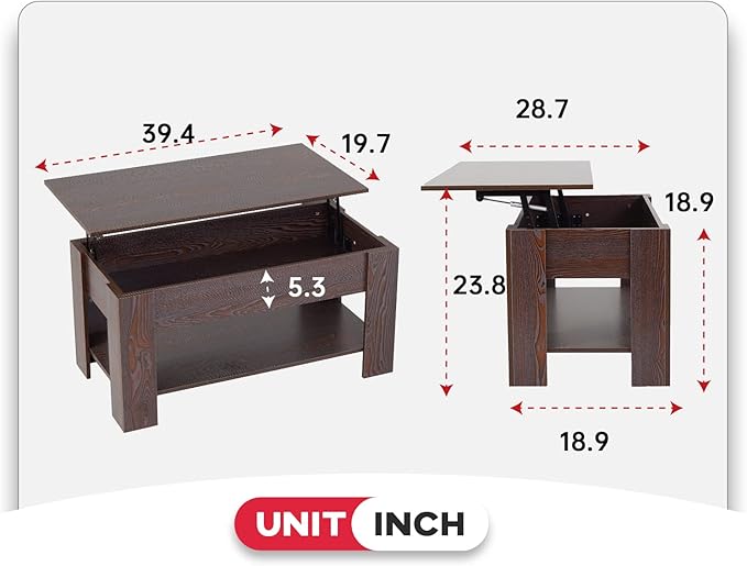 FDW Lift Top Coffee Table with Hidden Compartment and Storage Shelf Wooden Lift