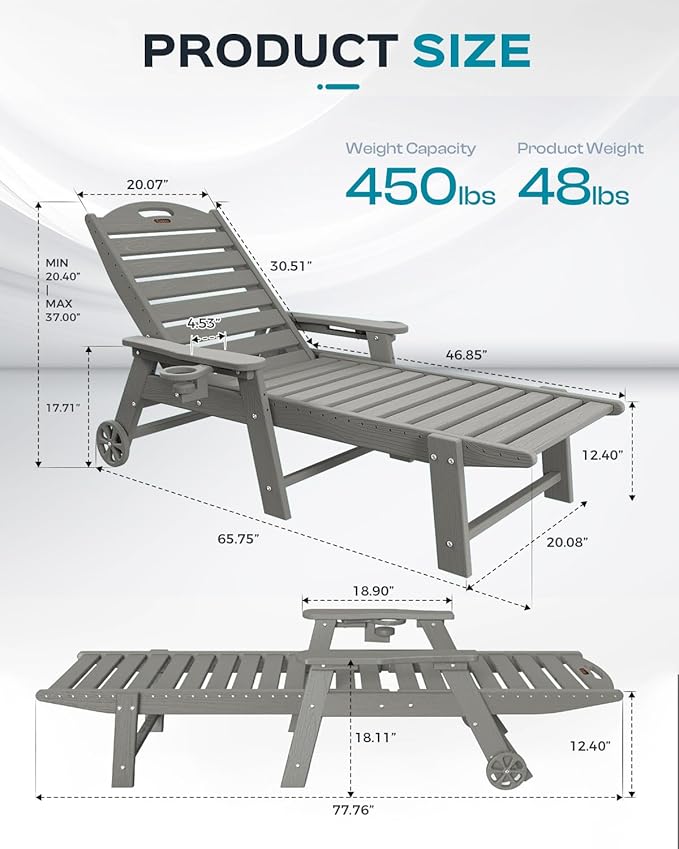 Ciokea Outdoor Lounge Chair Set of 4, All Weather Patio Chaise Lounge Chairs