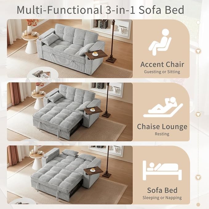 oaaktu Large Size Convertible Sleeper Sofa Bed, Polka dot Velvet Pull Out Futon