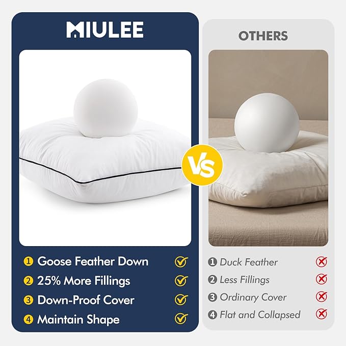 MIULEE Goose Feather Down 18x18 Pillow Insert Set of 2