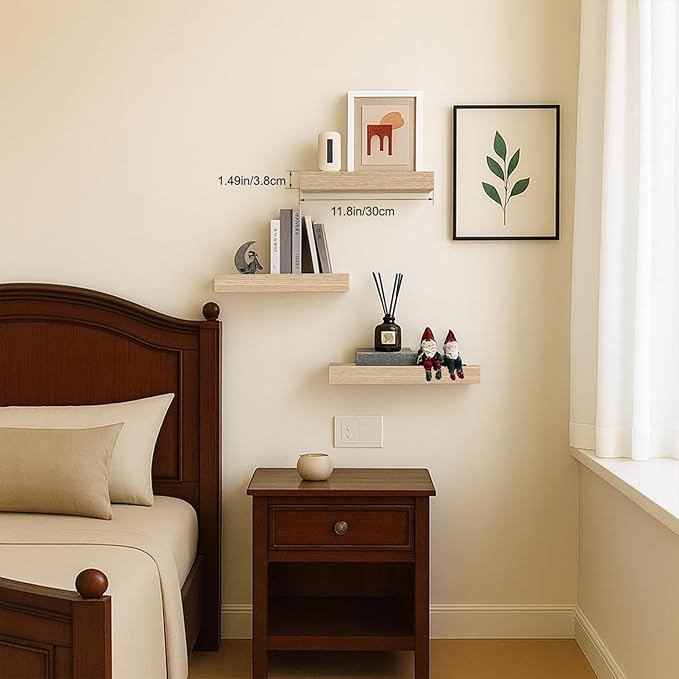 Floating Shelves, Oak Wooden Set of 3 Wall Mounted Bathroom Shelves Over Toilet