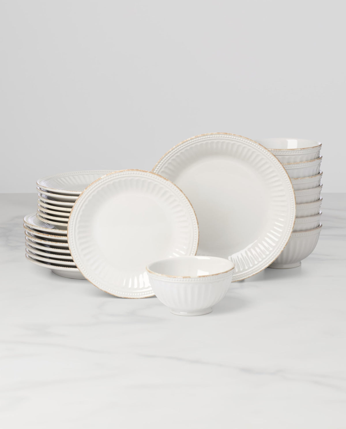 Lenox Dinnerware Sets, French Perle Groove White 24-Piece Dinnerware Set, Service For 8, Stoneware, Dishwasher Safe, Microwave Safe, Bowls, Plates And Bowls, Dinner Dishes, Plates (White, 24 Piece)