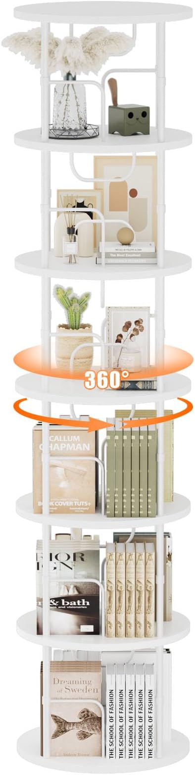 ALLSTAND 6 Tier Rotating Bookshelf, 360 ° Display Stackable Spinning Bookshelf