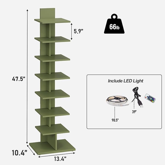 TUTOTAK Narrow Bookshelf, 8-Tier Bookcase