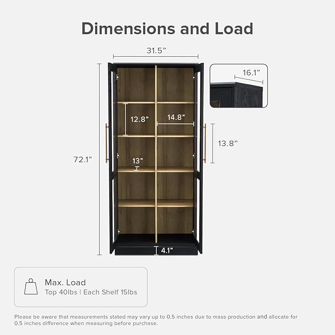 mopio Blake Tall Display Cabinet, Kitchen Buffet Pantry Cupboard, Trophy