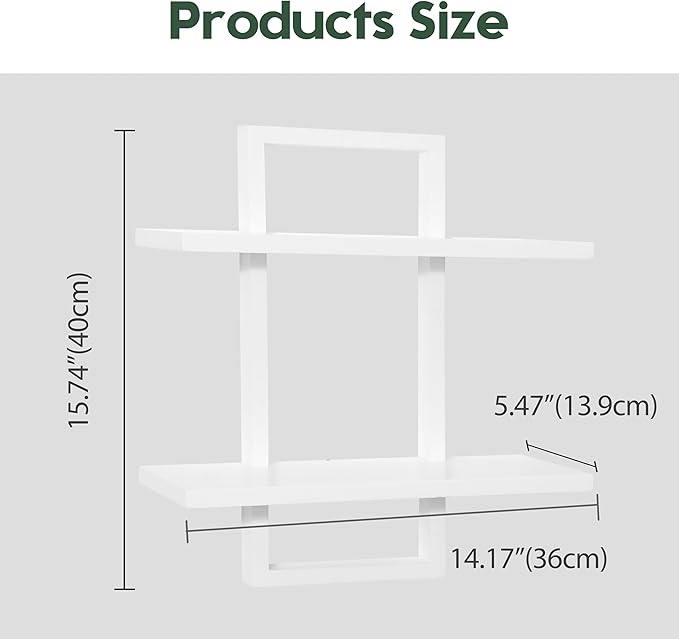 PHOENANCEE Floating Shelves for Wall, Display Hanging Shelf Set of 2, Modern