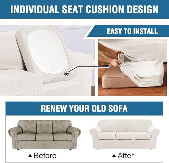 H.VERSAILTEX Modern Velvet Plush 4 Piece High Stretch Sofa Slipcover Furniture