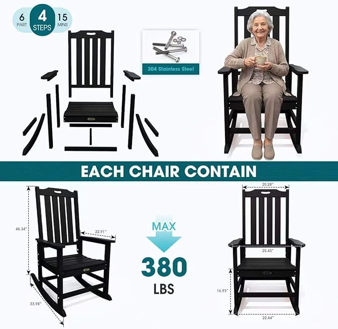 THOEOE Oversized Rocking Chair Set of 8, Outdoor Rocking Chair