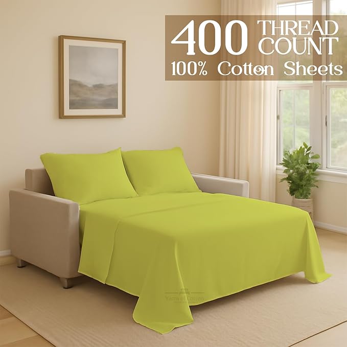 Sleeper Sofa Bed Sheet, 100% Cotton 400 Thread Count, 4 Piece Set, Deep Pocket