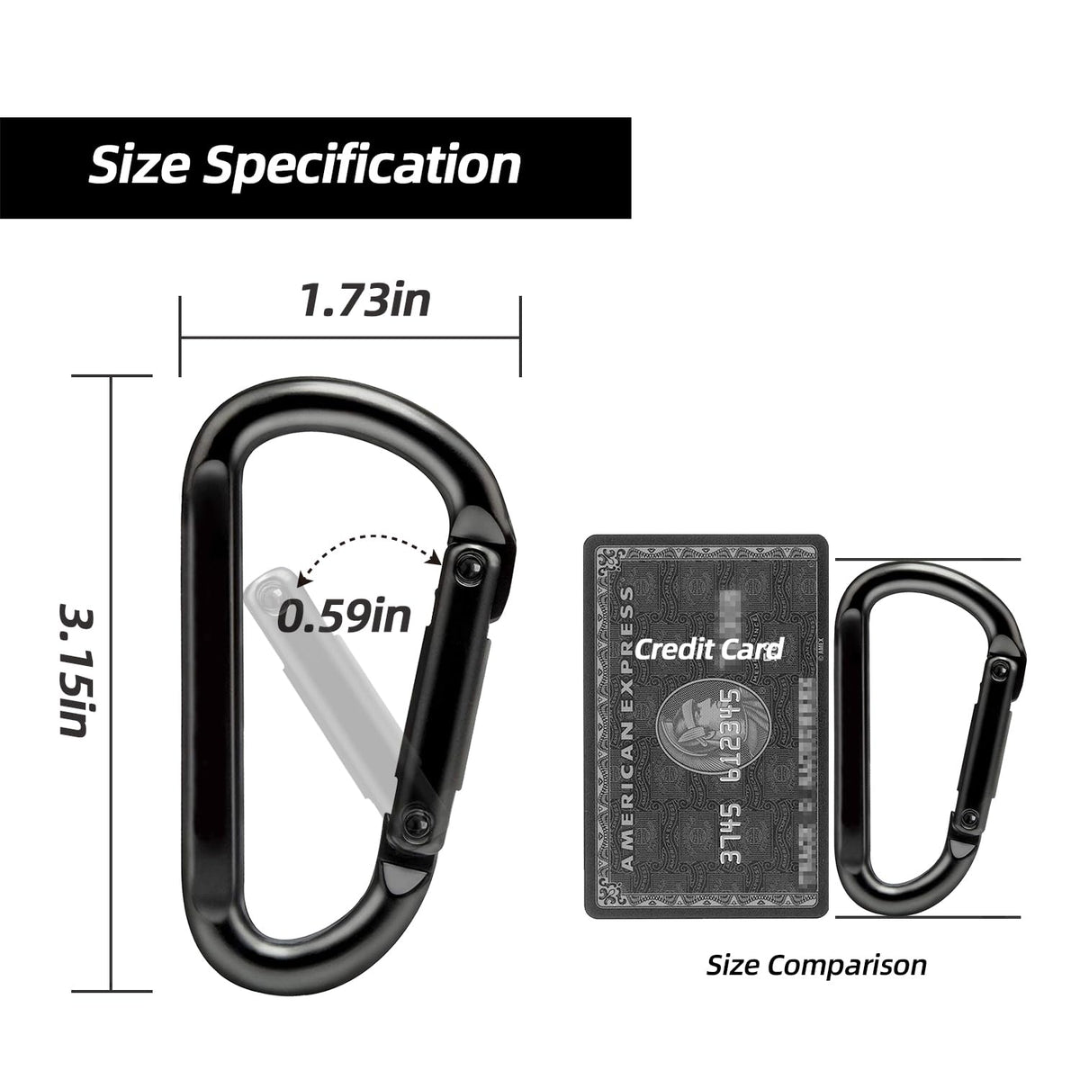 EZYA Carabiner Clip, 860lbs, 3" Iron Heavy Duty Carabiner, D Shape Hook - Hammocks, Camping, Hiking Accessories, Keychains, Caribiniers for Dog Leash, Yoga Swing, Gym etc, Black