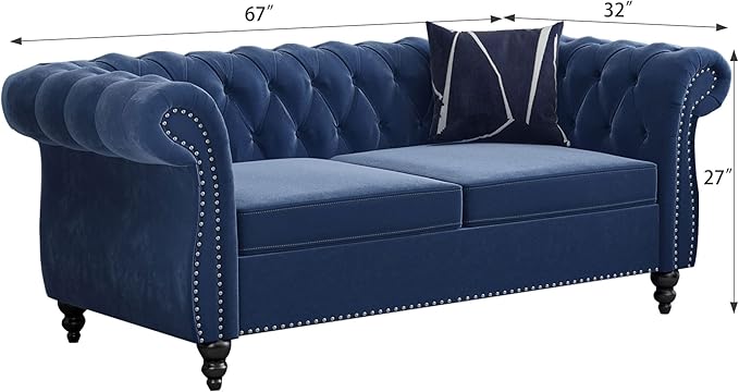 ORRD 3 Piece Living Room Set, Velvet Chesterfield Sofa Loveseat Couch Chair