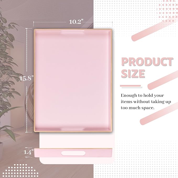 MAONAME Pink Serving Tray with Handles, Modern Decorative Tray