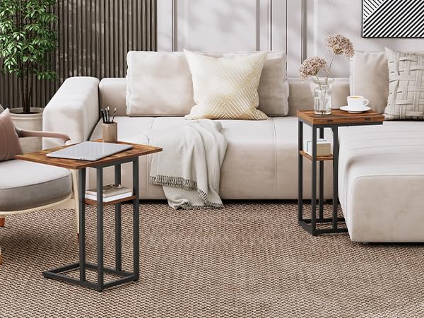 HOOBRO Foldable C Shaped End Table, C Shaped Side Table