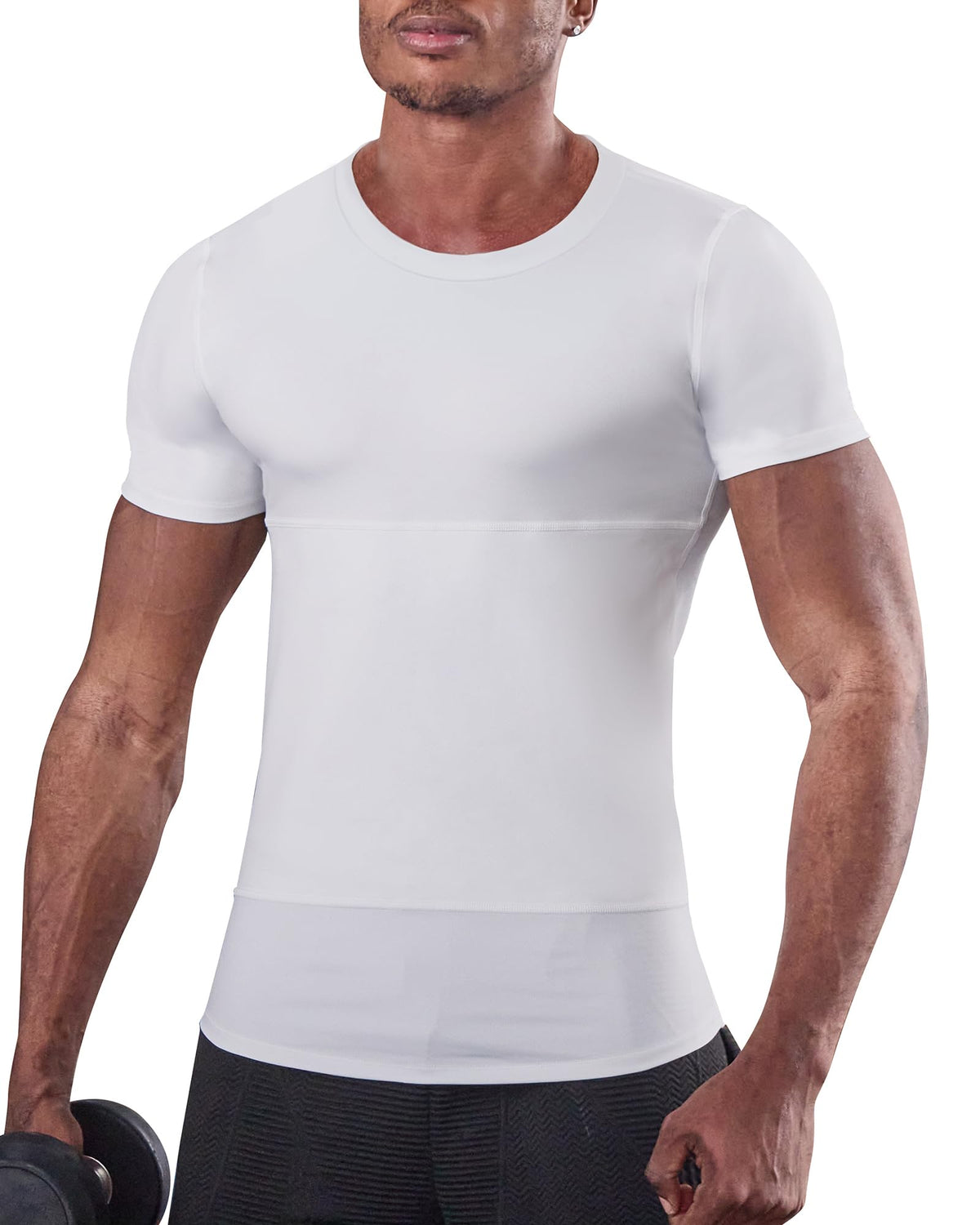 KOCLES Mens Slimming Compression Shirt, Slimming Undershirt Shirts for Men Body Shaper Shapewear Tummy Control -Hide Gynecomastia Man Boobes (X-Large, White)
