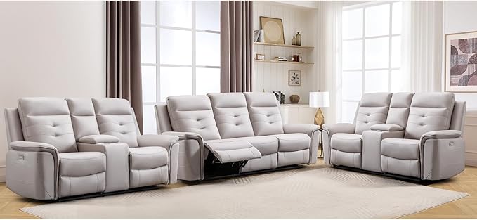 ANJ 3-Piece Faux Leather Power Recliner Sofa Set