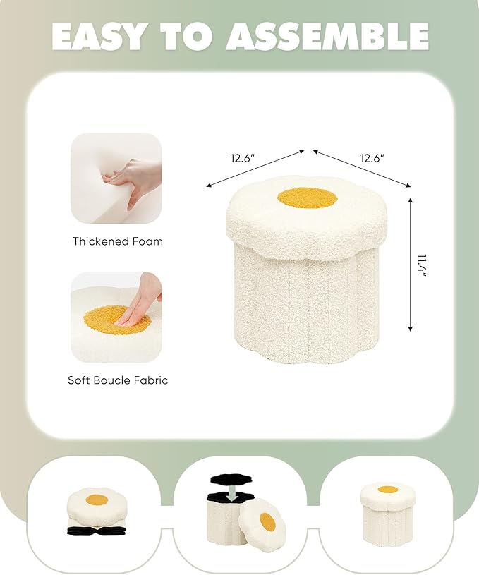 B FSOBEIIALEO Storage Ottoman Foldable, Sunflower Shaped Small Footrest