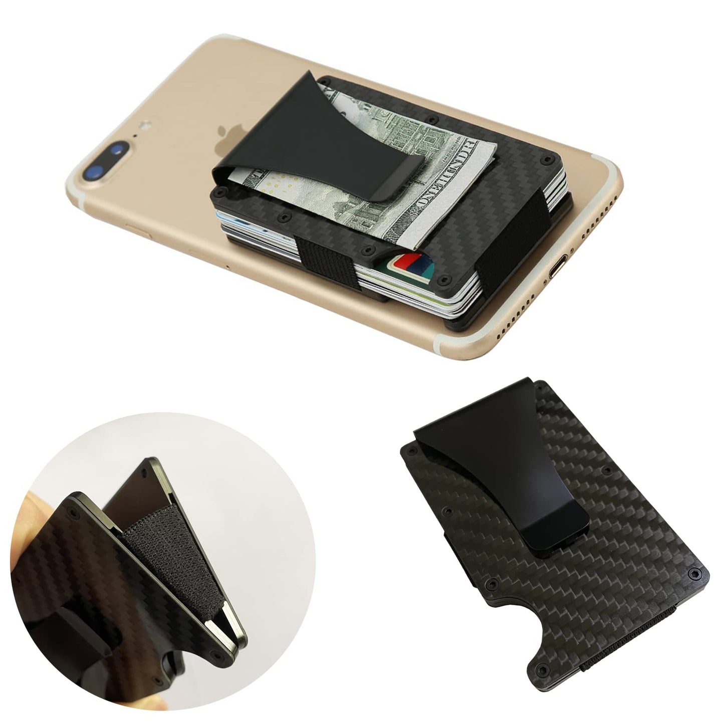 WAFJAMF Money Clip for Men RFID Blocking Wallet Slim Carbon Fiber Wallet Minimalist Front Pocket Metal Wallets for Men – Black
