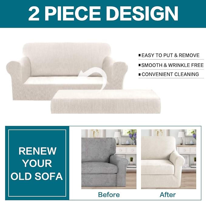 Turquoize Stretch Sofa Slipcover 2 Pieces Sofa Cover Couch Cover