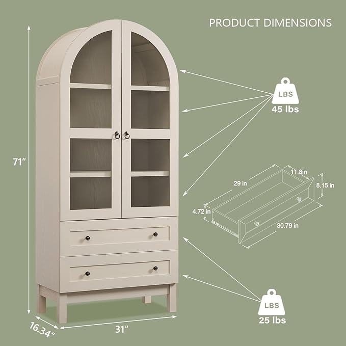 IFGET 71" Tall Arched Kitchen Pantry Cabinet, Wood Kitchens Storage Cabinets